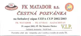 білет Пухов/Puchov Slovak/Словач.-Atyrau Kazakhstan/Казахстан 2002b match ticket